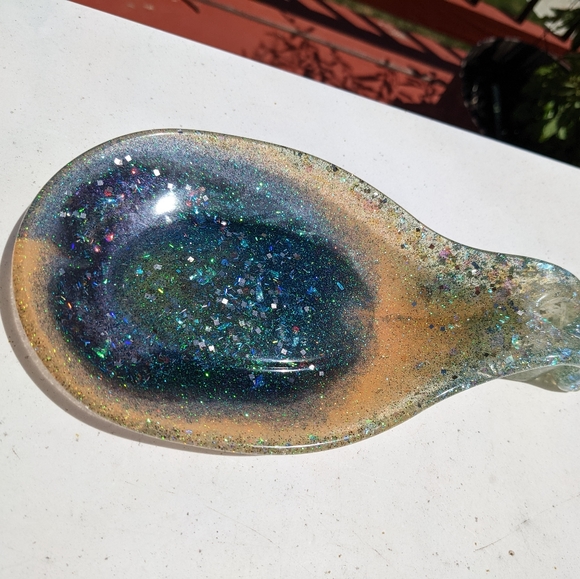 Spoon Rest Super Sparkly Food safe Epoxy Resin Handmade Art Spoon Cozy Baking - Picture 6 of 7